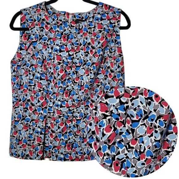 Nine West Womens Abstract Peplum Sleeveless Tank Top Size 10 Career Summer Boho - Picture 1 of 11